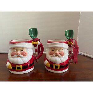 Christmas Time Santa Claus Hot Chocolate Cups with Spoons, NWT, (Qty. 2)